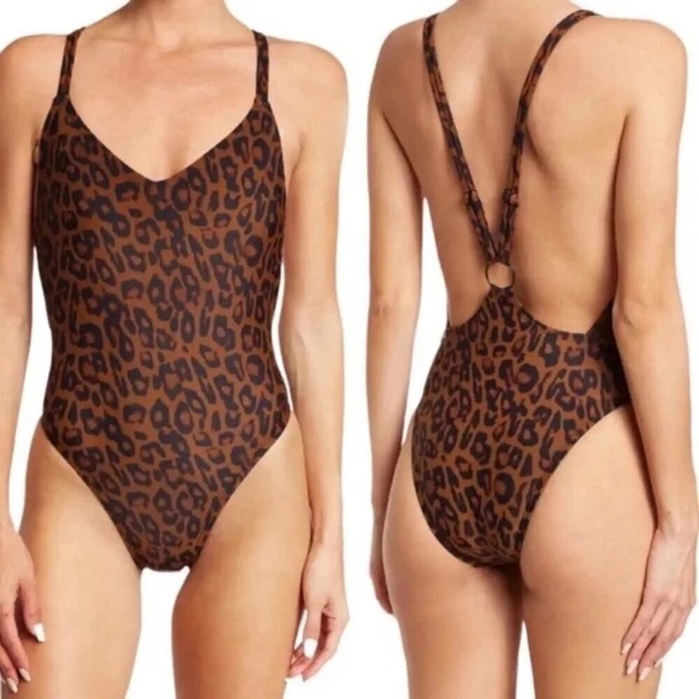 KENDALL + KYLIE Racerback O-Ring One Piece Swimsuit in Leopard Print Medium NWT